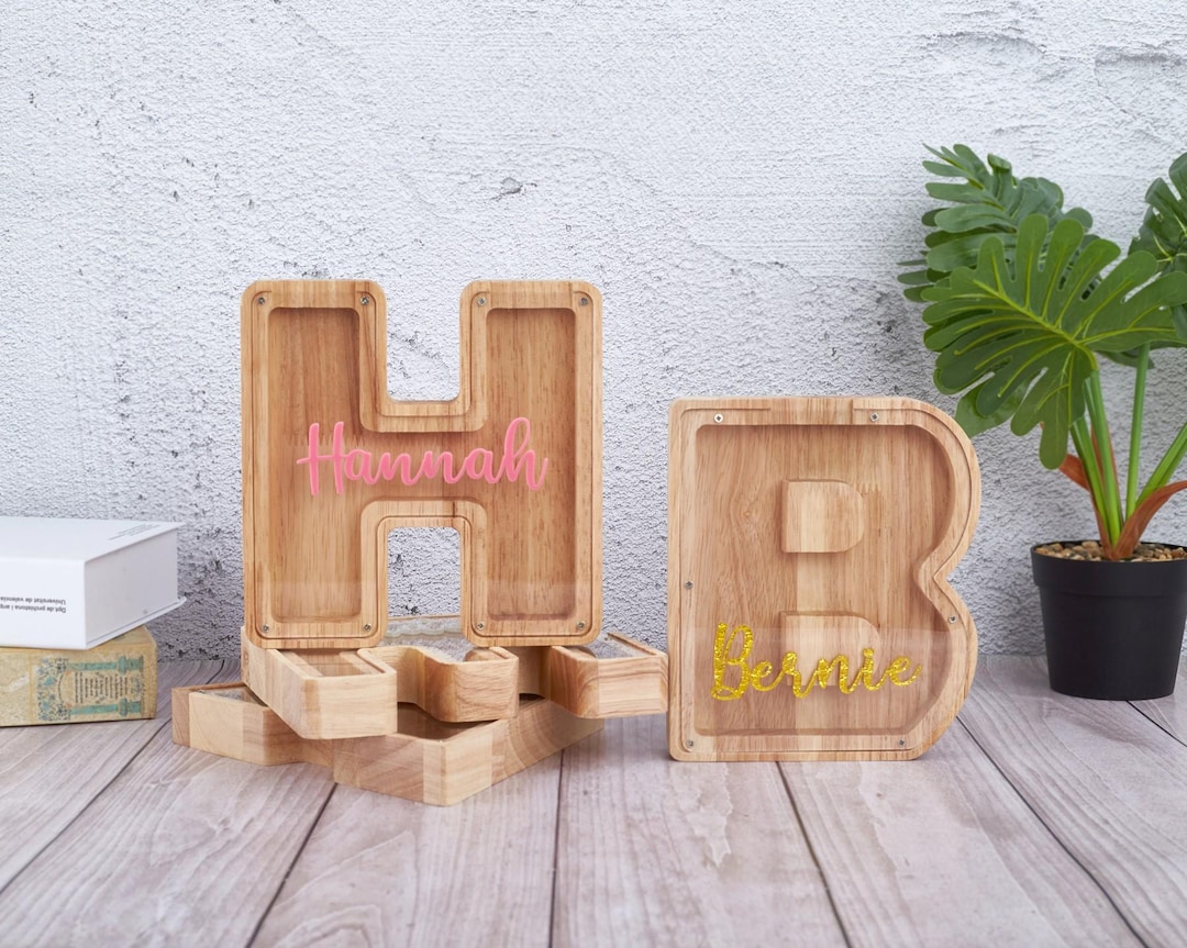 Coin Bank Lettering Personalized Wooden Letter Piggy Bank: Custom Initial Coin Bank - Etsy UK