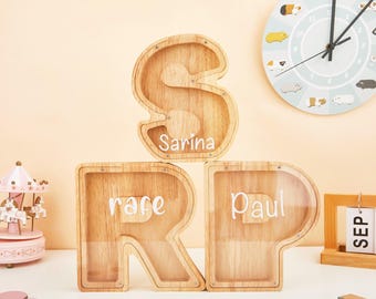 Large Wooden Custom initial Piggy Bank for Kids and Adults letter piggy bank Nursery Decor Wooden Christmas Kids gift