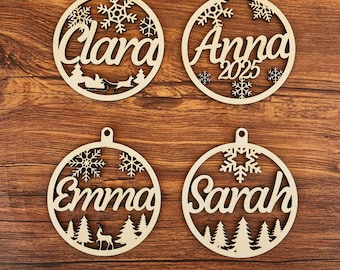 Personalized Wood Christmas Ornament, Laser Cut Custom Name Bauble, Christmas Tree Decoration 2025