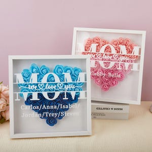Caja de sombra de corazón de flores personalizada para ella, caja de sombra de rosa con nombre, caja de flores en forma de corazón con degradado, aniversario, cumpleaños, día de San Valentín