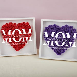 Caixa de sombra de flores personalizada para a mãe, caixa de presente de flores para a mãe e a avó, caixa de flores em forma de coração gradiente, presente de dia das mães, presente de aniversário