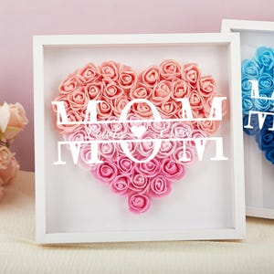 Personalized Mom Flower Shadow Box, Mother&#39;s Day Rose Gift, Handmade Rose Shadow Box, Custom Flower Shadowbox with Names, Grandma Birthday