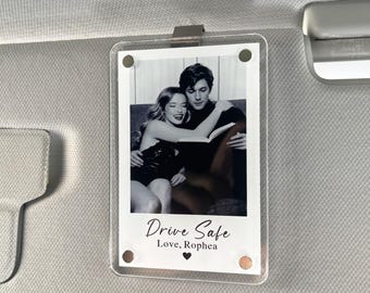 Custom Photo Car Visor Clip, Personalized Gift For Him Anniversary, Couple Photo Car Visor Clip, Car Photo Frame, Couples Keepsake Unique