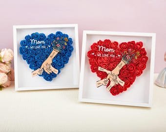 Mom Flower Handprints Shadow Box, Mothers Day Gift for Mom,  Personalized Flower Shadow Box, Custom Roses Shadow Box, Mom Gift, Grandma Nana