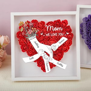 Custom Rose Shadow Box: Personalized Family Name Gift for Mom