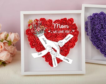 Custom Rose Shadow Box: Personalized Family Name Gift for Mom
