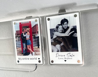 Personalized Acrylic Car Visor Photo Clip, Custom Couples Gift, Car Photo Frame,  Drive Safe Gift