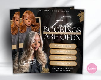 Fall Hair Flyer Template | Fall Bookings Open Beauty Flyer | 1080x1080 Editable Canva Template | Hairstylist Autumn Promo