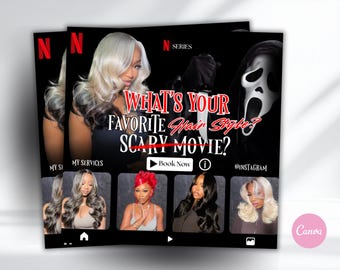 Halloween Hair Flyer Template | Scary Movie Beauty Flyer |  Editable Canva Template | Hairstylist Booking Scream Movie Flyer  | Horror Flyer