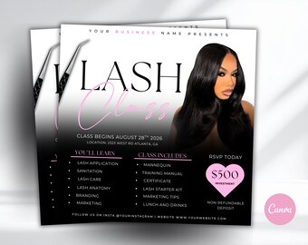 Lash Class Training Flyer | Beauty Flyer Template | Editable Canva Beauty Booking Flyer Template | Hair Flyer | Lash Tech Lash Training