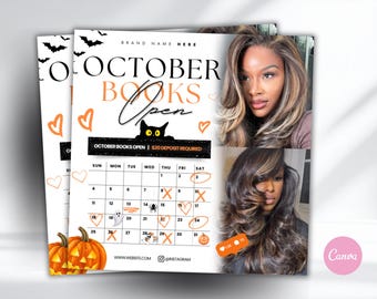 October Booking Calendar Flyer Template | Halloween Hair Flyer Template | Editable Canva Template | Availability Calendar | Pink October