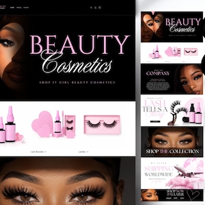 Shopify Lash Website Theme | Editable Canva Shopify Template | Beauty Cosmetics Store | Premade Shopify Website | Shopify website, Lashes