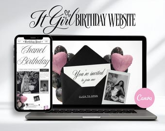It Girl Birthday Website Invitation, Editable Canva Template, Digital Birthday Invite, Pink Black Baddie Party, RSVP Countdown