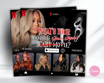Halloween Hair Flyer Template | Scary Movie Beauty Flyer | Editable Canva Template | Hairstylist Booking Scream Movie Flyer | Horror Flyer