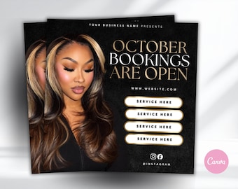Fall Hair Flyer Template | Fall Bookings Open Beauty Flyer | Lash Booking Editable Canva Template | Hairstylist Autumn Promo