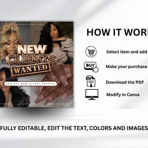 New Client Wanted Booking Flyer, Hair Flyer, New Clients, Hair Stylist, Lash Tech, Nail Tech, MUA, Editable Canva Editable, Beauty Flyer image 2