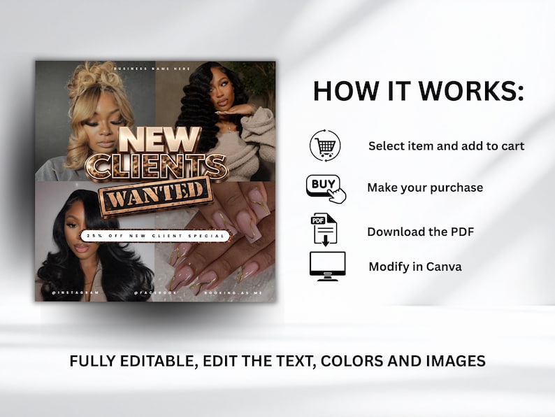 New Client Wanted Booking Flyer, Hair Flyer, New Clients, Hair Stylist, Lash Tech, Nail Tech, MUA, Editable Canva Editable, Beauty Flyer image 2