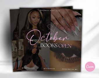 October Beauty Booking Flyer Template | October Books Open Beauty Booking Flyer | Hair Stylist, Lash Tech, Nail Tech, Instagram Flyer