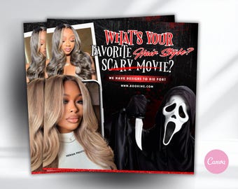 Halloween Hair Flyer Template | Scary Movie Beauty Flyer | Editable Canva Template | Hairstylist Booking Scream Movie Flyer | Horror Flyer