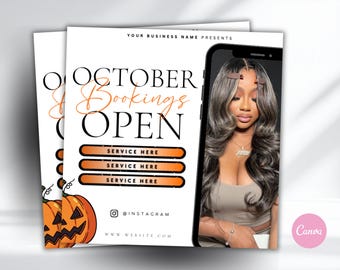 October Hair Flyer Template | Fall Hair Booking Flyer | Editable Canva Template | Hairstylist Pumpkin Beauty Flyer | Lash Flyer | Nail Flyer