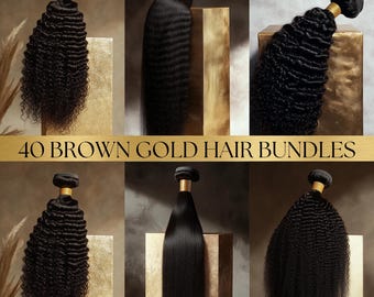 Premium Raw Hair Stock Photos, Golden Aesthetic (Pobieranie cyfrowe)