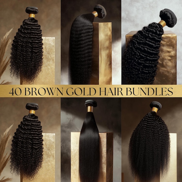 Premium Raw Hair Stock Photos, Golden Aesthetic (Digital Download)