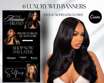 6 Luxury Website Banners, Hair Banners, Lash Banners, MUA Banners, Shopify Banners, Wix, Web Banners