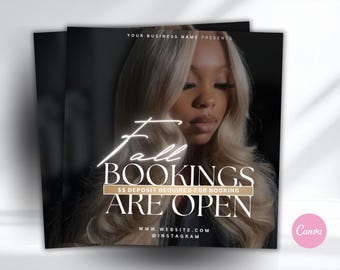 Fall Hair Flyer Template | Fall Bookings Open Beauty Flyer | Lash Booking Editable Canva Template | Hairstylist Autumn Promo