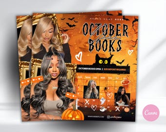 October Booking Calendar Flyer Template | Halloween Hair Flyer Template | Editable Canva Template | Availability Calendar | Pink October