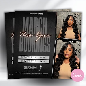 March Hair Flyer, Booking Flyer, Hair Salon Flyer, March Booking, Appointment Flyer, Editable Flyer , Canva, March Flyer, Beauty Flyer