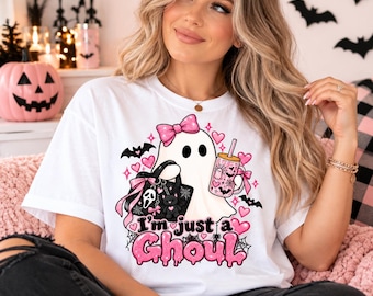 I’m Just a Ghoul PNG, Pink Halloween Ghost, Girly Halloween PNG, Cute Ghost Sublimation Design, Halloween Shirt Design, Cute clipart design