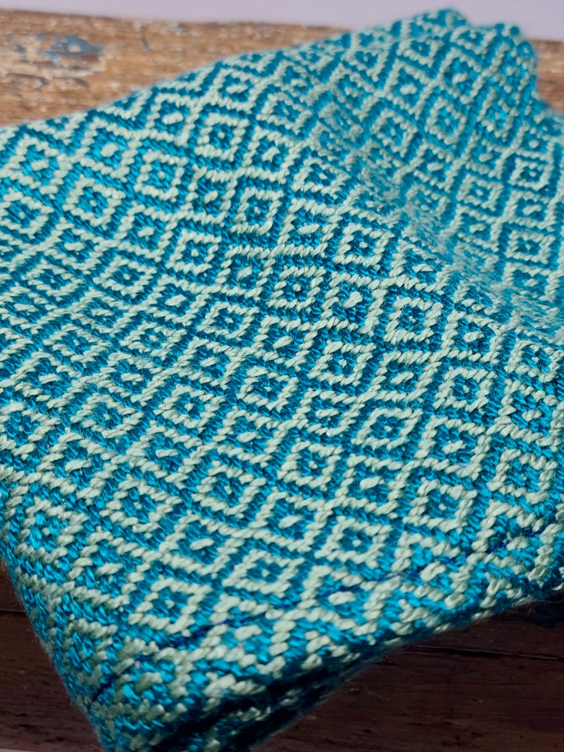 Bamboo Washcloth, Handwoven Bird's Eye Pattern, Assorted Colors Teal/Soft Green