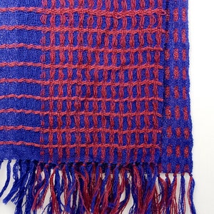 Handwoven Wool Table Runner, Deflected Doubleweave in Red and Blue image 4