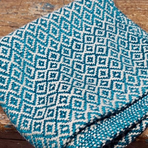 Bamboo Washcloth, Handwoven Bird's Eye Pattern, Assorted Colors Teal/Eggshell