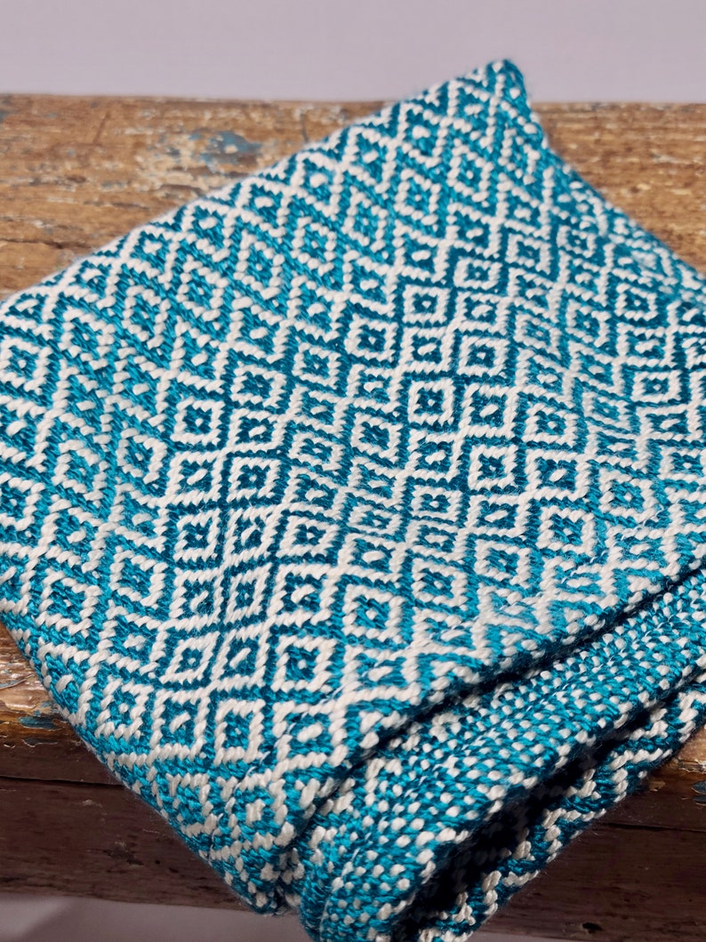 Bamboo Washcloth, Handwoven Bird's Eye Pattern, Assorted Colors Teal/Eggshell