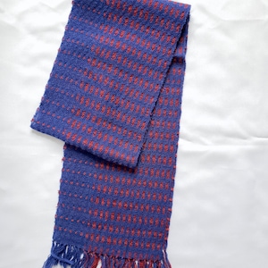 Handwoven Wool Table Runner, Deflected Doubleweave in Red and Blue image 1