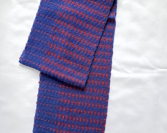 Handwoven Wool Table Runner, Deflected Doubleweave in Red and Blue