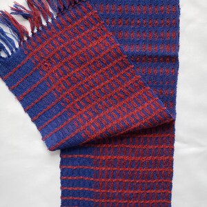 Handwoven Wool Table Runner, Deflected Doubleweave in Red and Blue image 3