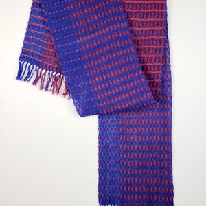 Handwoven Wool Table Runner, Deflected Doubleweave in Red and Blue image 2