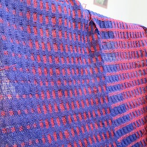 Handwoven Wool Table Runner, Deflected Doubleweave in Red and Blue image 5