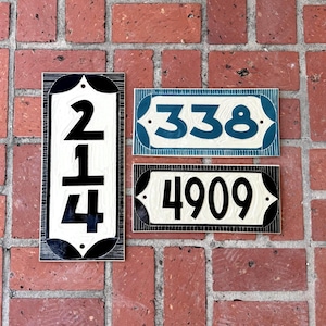 House Numbers Address Sign – Classic Light Background Ceramic Plaque – Custom Sgraffito Tile