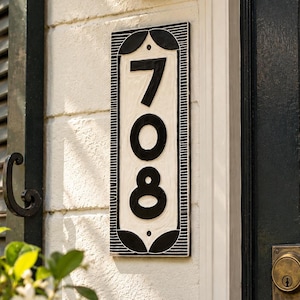 House Numbers Address Sign – Classic Light Background Ceramic Plaque – Custom Sgraffito Tile