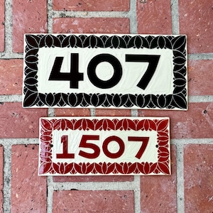 Lotus Address Sign – Custom House Numbers – Ceramic Floral Tile – Outdoor Plaque