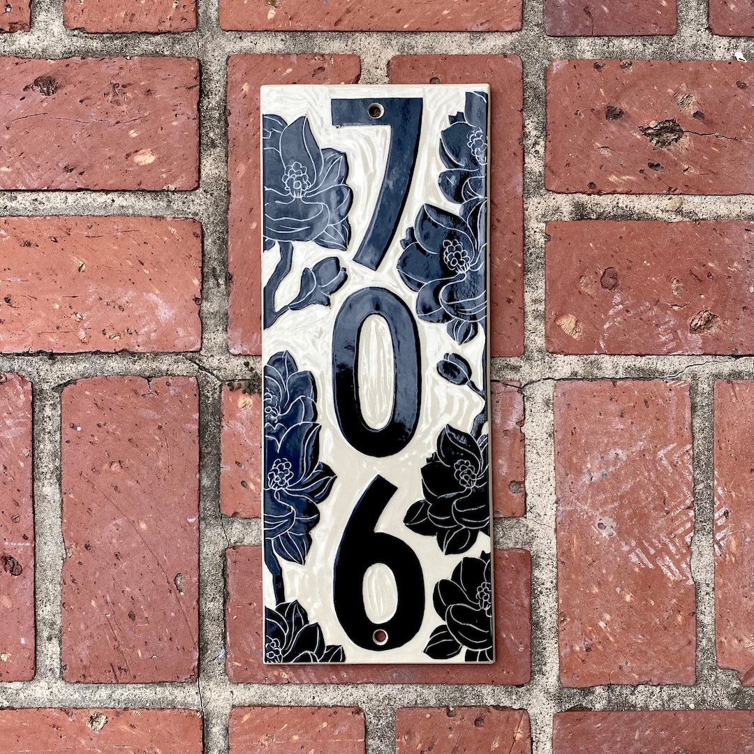 Magnolia Address Sign Sgraffito House Number Plaque/tile Etsy