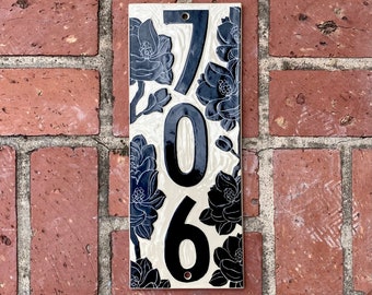 Magnolia Address Sign - Sgraffito House Number Plaque/Tile