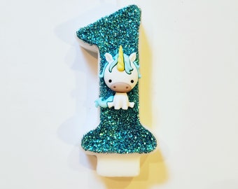 Blue Glitter Unicorn Candle, Made To Order, 1st, 2nd, 3rd, 4th