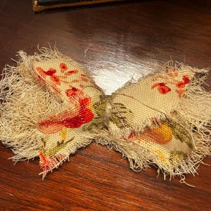 Messy Tattered Primitive Bow Rustic Shabby Bow Decor Coffee Dyed Fabric Crafts Farmhouse Floral Messy Bow Set of 4