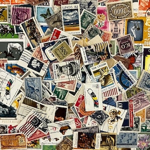 Sellos postales antiguos de todo el mundo 100 sellos usados y sin usar Suministros para revistas basura Papel Epherma Filatelia Arte en técnica mixta