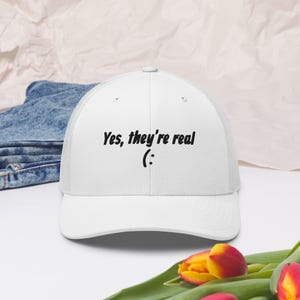 White Trucker Cap | Yes Theyre Real | Women&#39;s Trucker Cap | White Trucker HAt | Snapback Mesh Cap
