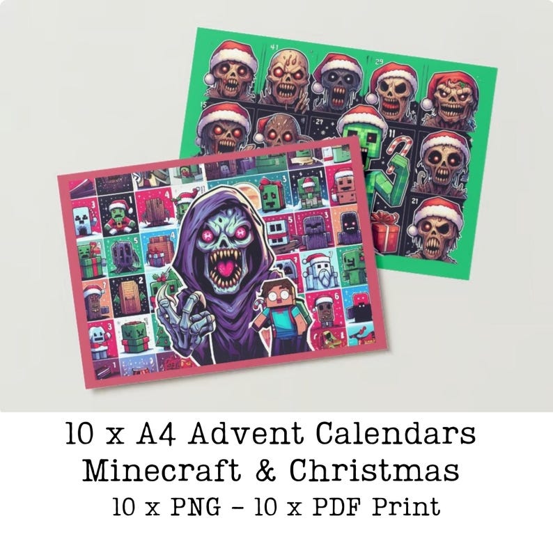 10 Spooky Christmas Minecraft Advent Theme Digital Downloads. Steve
